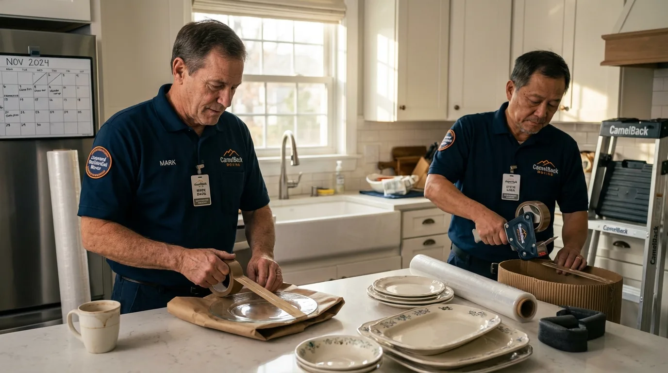 Professional crew packing kitchen dishware in De Witt, AR